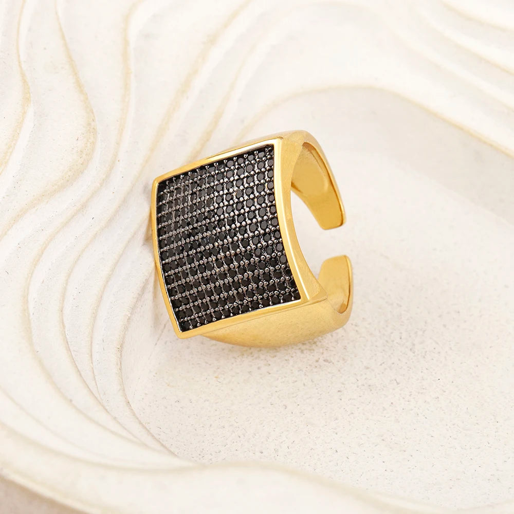 AIBEF Bague Rhinestone Ajustable Zircon Luxe Femme – Blanc & Noir | Bijou Cadeau Grossiste