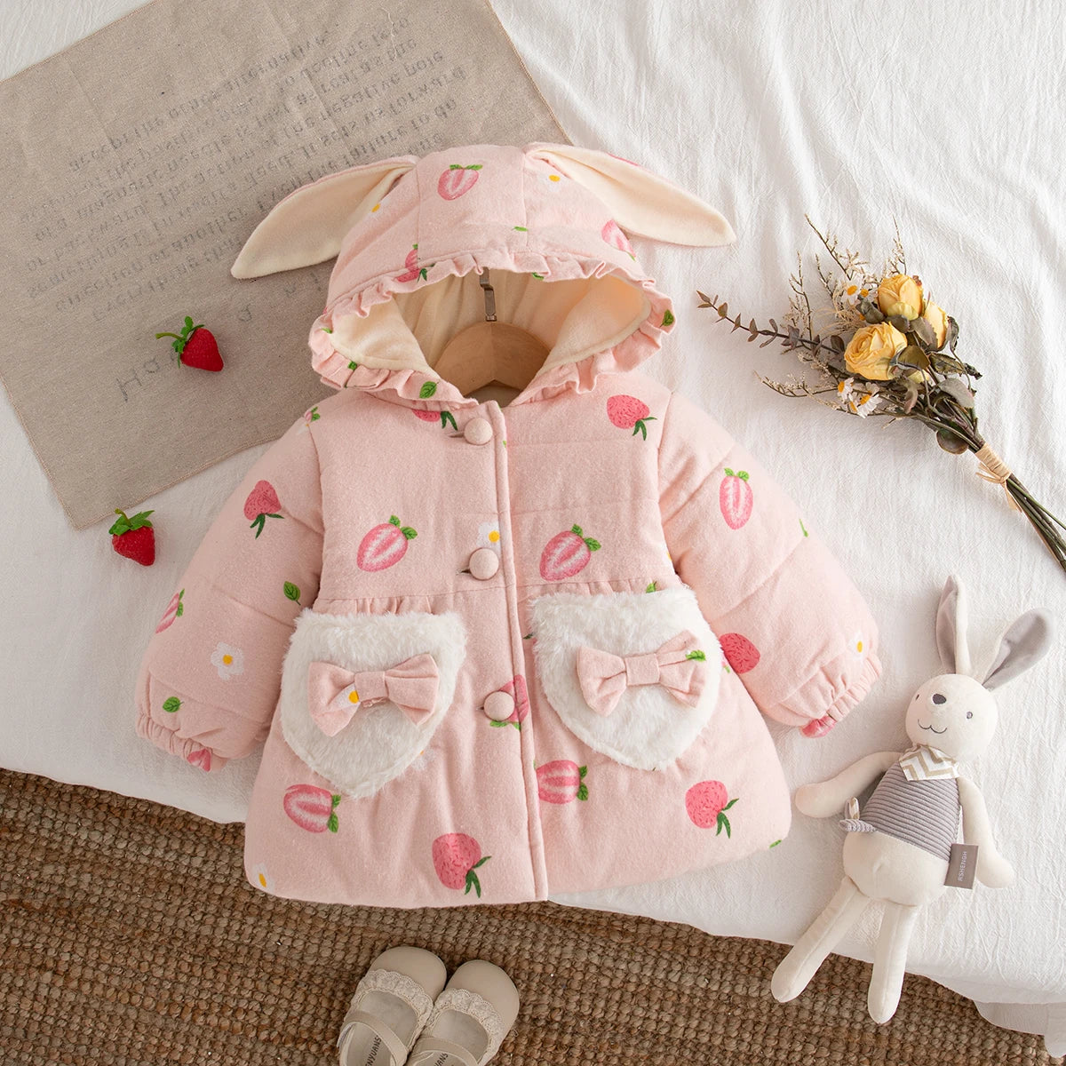 Veste Bébé Fille Hiver à Capuche – Manteau Chaud Épais Mignon 9 Mois à 3 Ans