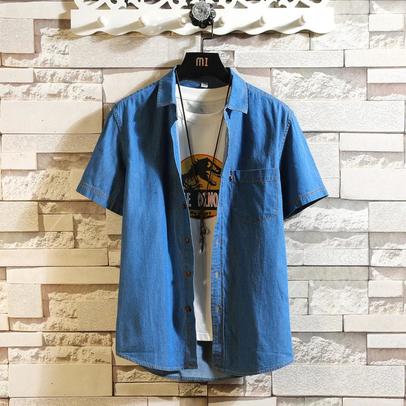 Chemise Jean Bleu Homme Manches Courtes 2023 – Coton Qualité Premium Été Plus Size M-4XL
