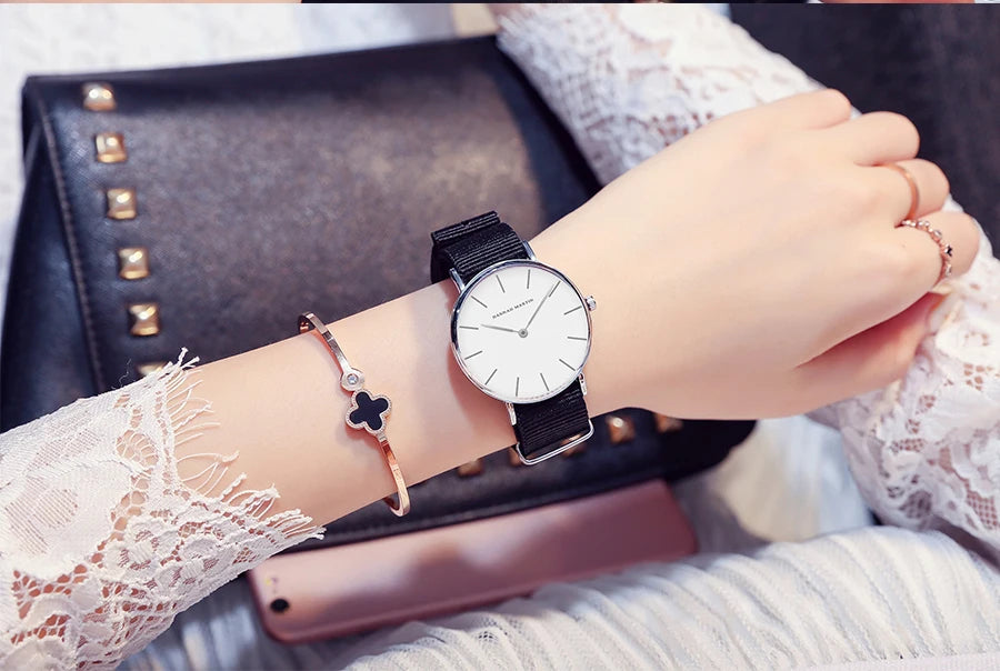 Montre Femme Luxe HANNAH MARTIN Ultra-Fine 36mm Cuir Or Rose – Étanche Élégante Fashion