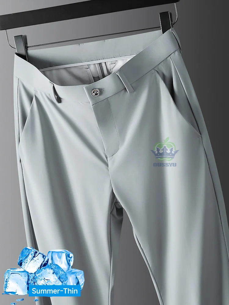 Pantalon Homme Soie de Glace Stretch Été Grande Taille – Ceinture Élastique Business Formel Jusqu'à 40 | Mode Homme Premium