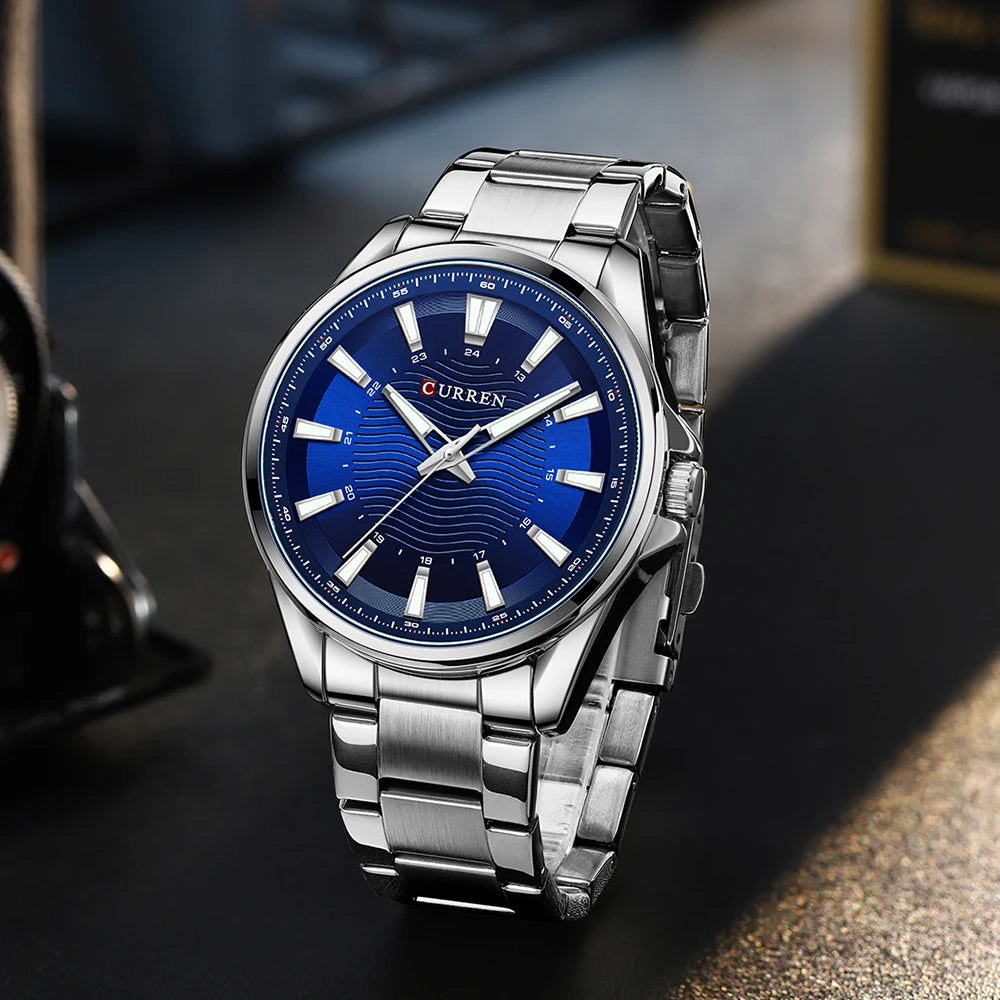 Montre Homme CURREN Business Casual Quartz 44mm – Acier Noir Lumineux Étanche Fashion