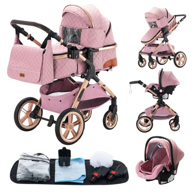 Poussette Bébé 3 en 1 Pliable Aluminium – Haute Vue, Nacelle & Siège, Voyage Compact | Nouveau-Né & Nourrisson