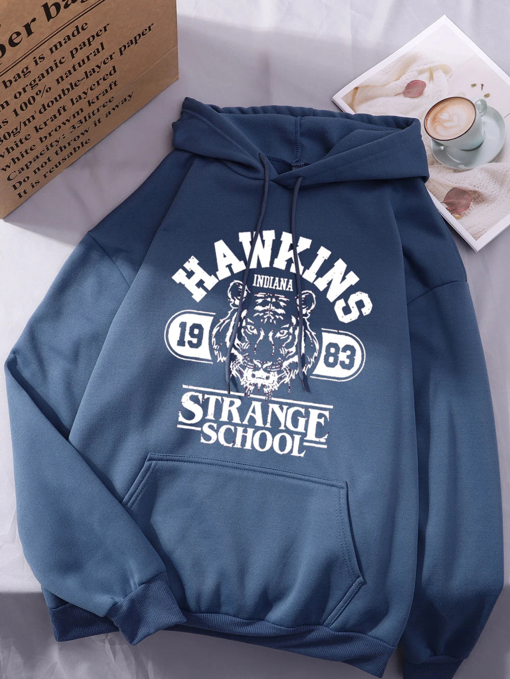 Sweat À Capuche Femme Hawkins Strange School 1983 Polaire Chaud Ample Poche – Streetwear | Hiver