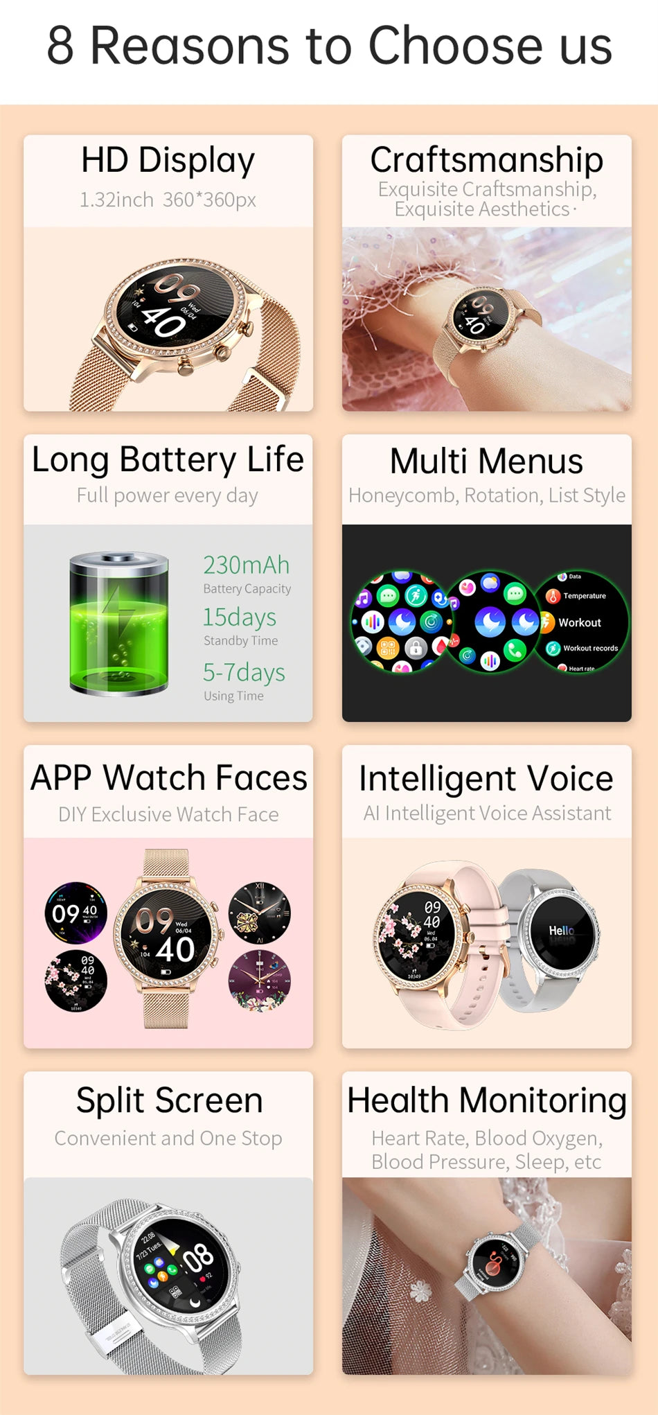 Montre Connectée Femme LIGE 2026 – Appels Bluetooth, Cadran Personnalisable & Suivi Cardio | Étanche Sport & Fitness | Cadeau Femme
