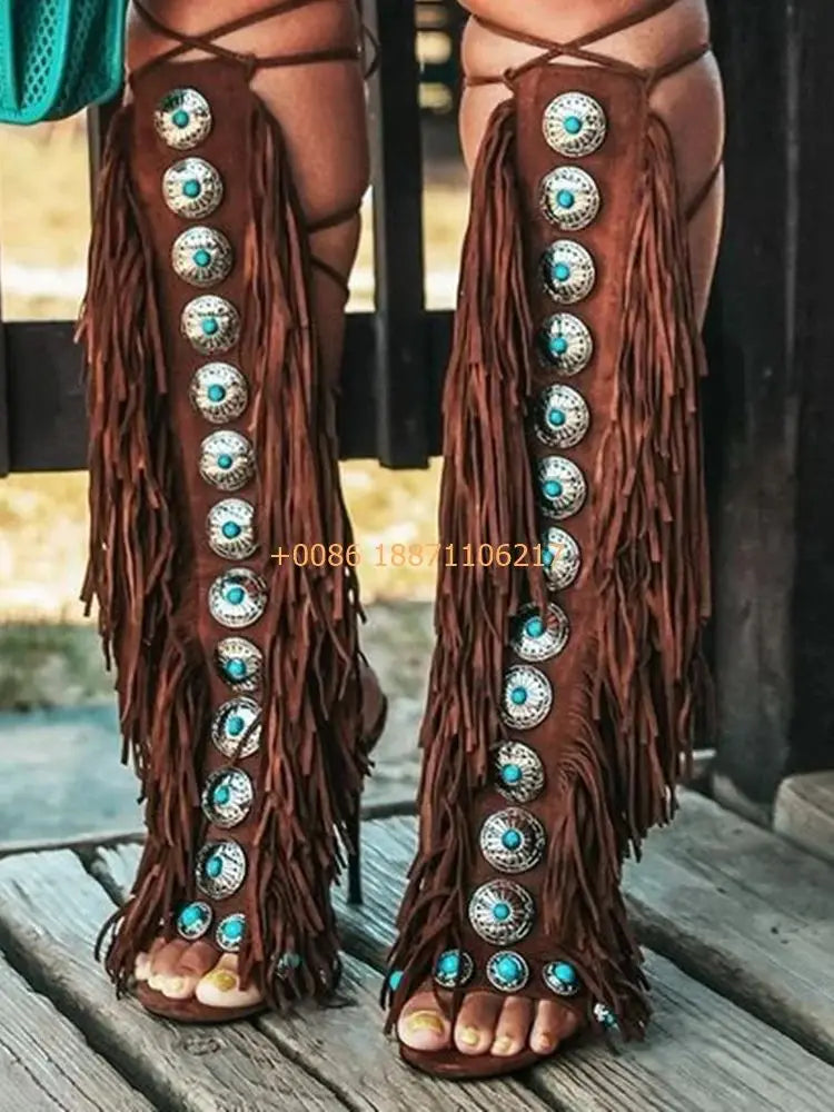 Bottes Gland Gemmes Catwalk Stiletto Femme – Luxe Romain Bout Ouvert Scène Mode
