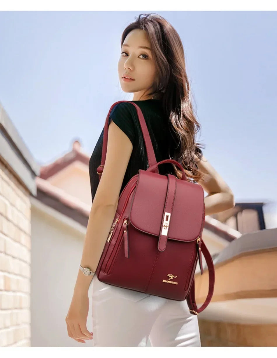 Damen Rucksack Leder Vintage Großes Fassungsvermögen – Schulrucksack Reise Daypack Schick