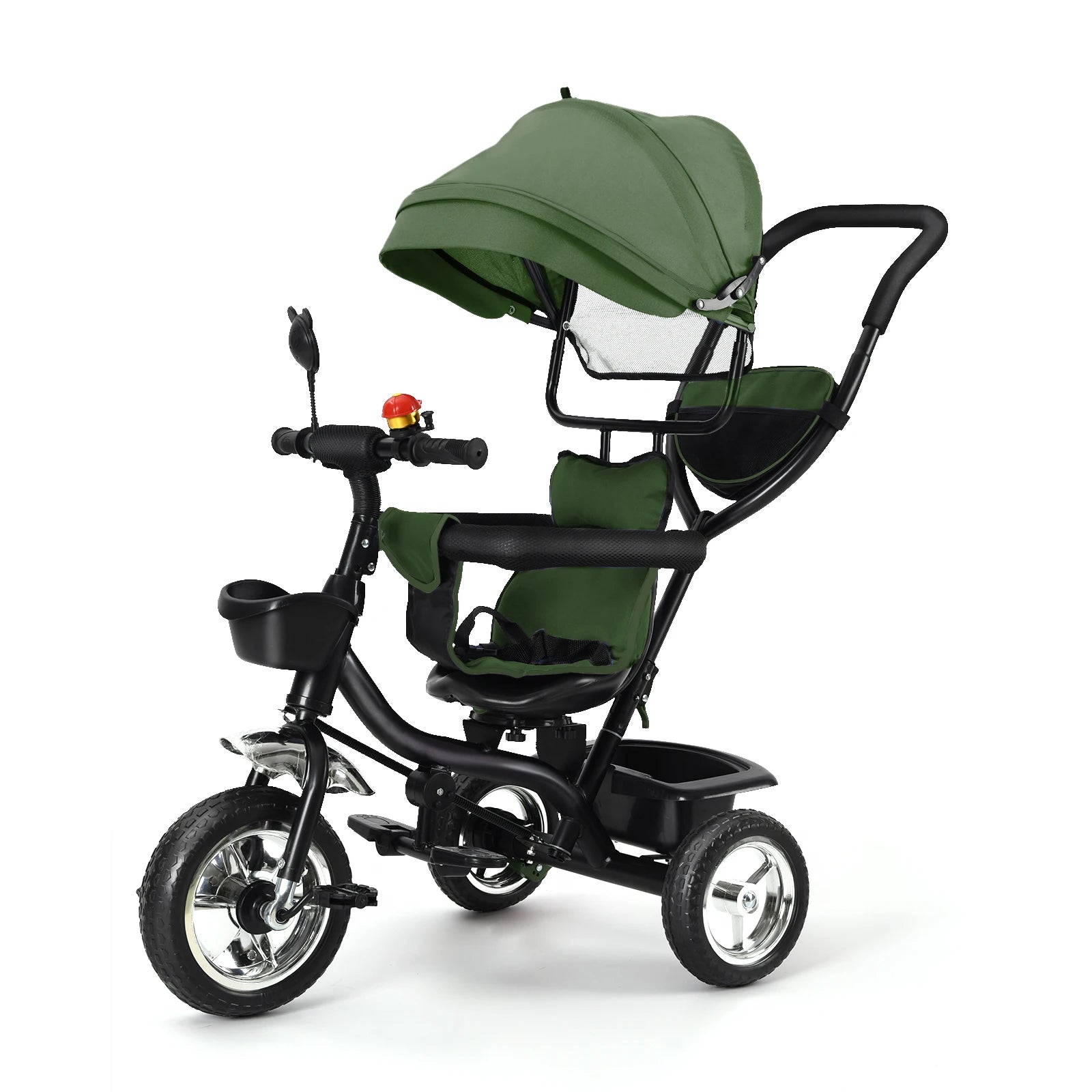 Tricycle Bébé Dès 9 Mois jusqu'à 25 Kg – Barre de Poussée, Siège Rotatif, Auvent Solaire, Porte-Gobelet & Panier | Évolutif