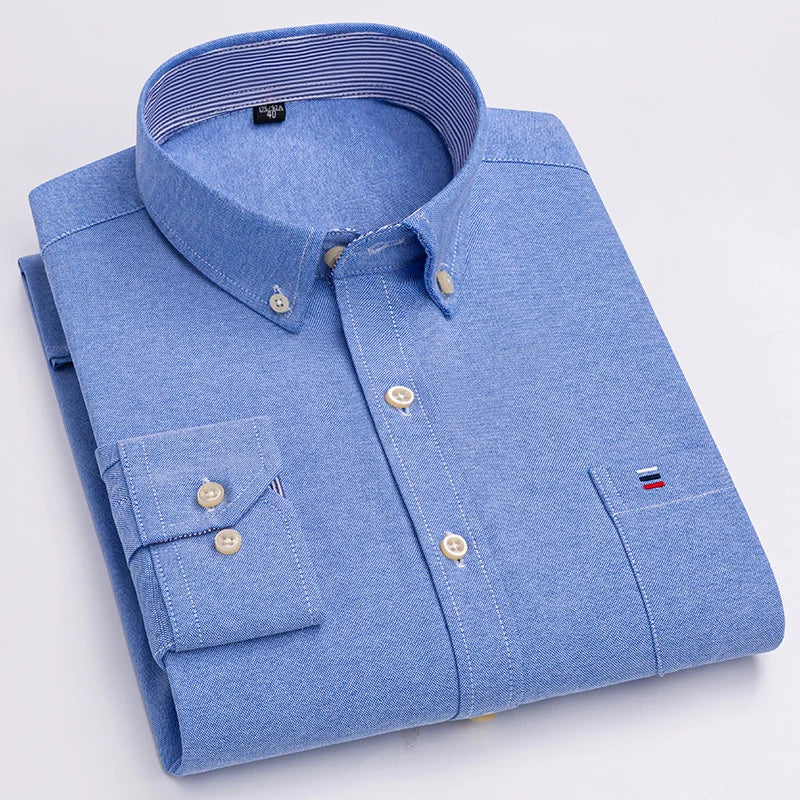 Chemise Homme 100% Coton Manches Longues Carreaux Oxford Casual Business Grande Taille 5XL 6XL 7XL | Chemise Oxford Premium