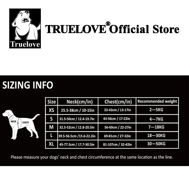 Hundegeschirr TRUE LOVE Anti-Zug Nylon Reflektierend Verstellbar – Bequem Einfaches Anlegen Alle Größen | Truelove TLH5654