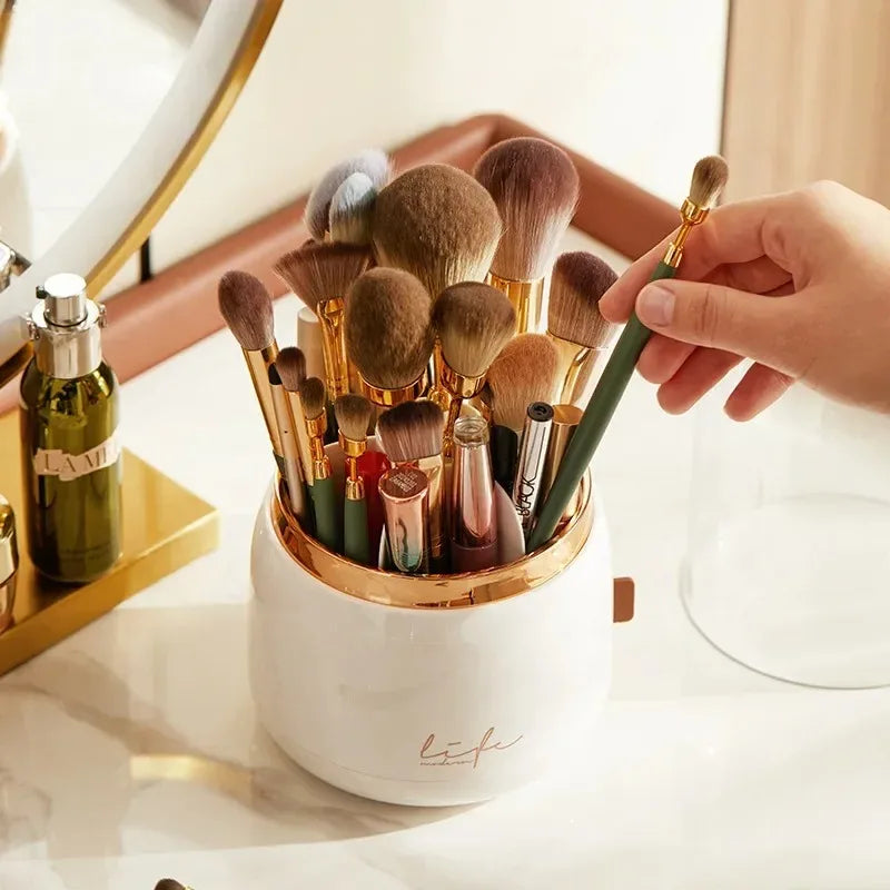 Organisateur Maquillage Rotatif 360° Transparent – Porte-Pinceaux Rangement Rouge à Lèvres Anti-Poussière | Boite Cosmétique
