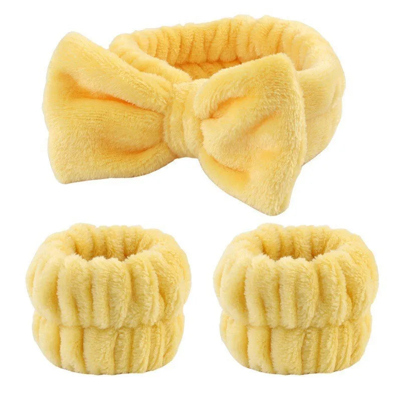 Set Bandeau & Bracelets Lavage Visage - Nœud Papillon Rose Spa