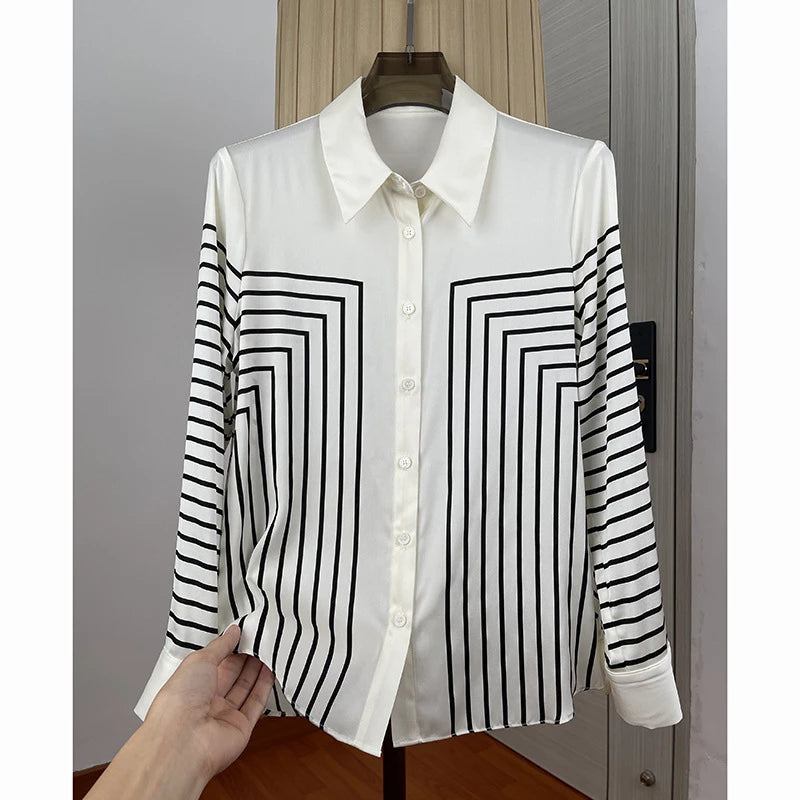 Chemisier Femme Vintage Imprimé Luxe Manches Longues Slim Élégant – Blouse Casual Chic | Automne S-3XL