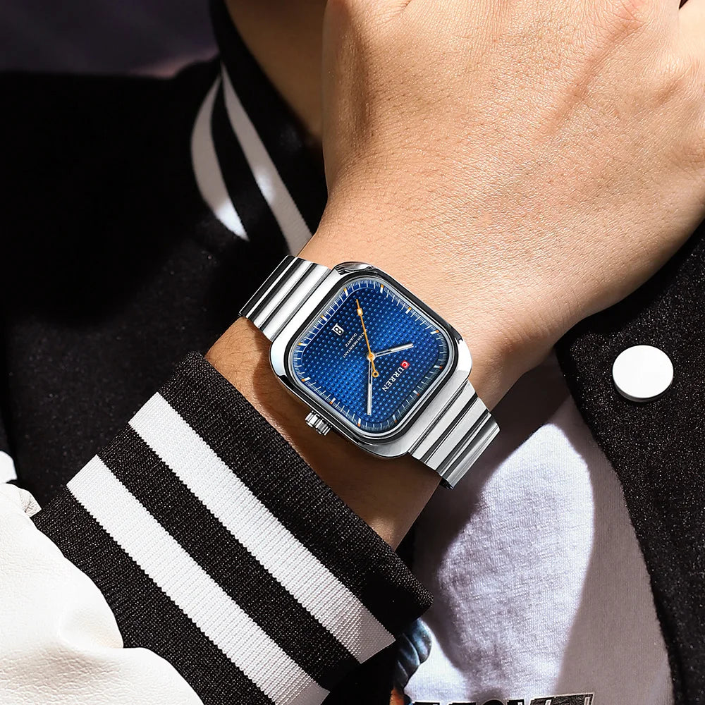 Herrenuhr CURREN Quadrat Business Quarz – Edelstahlarmband Automatische Datumsanzeige