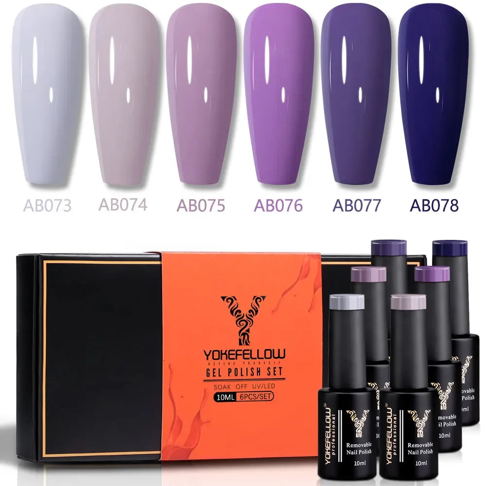YOKEFELLOW Gel Polish Pastel Pink Glitter 6pcs – Vernis Semi-Permanent Été DIY Salon 10ML