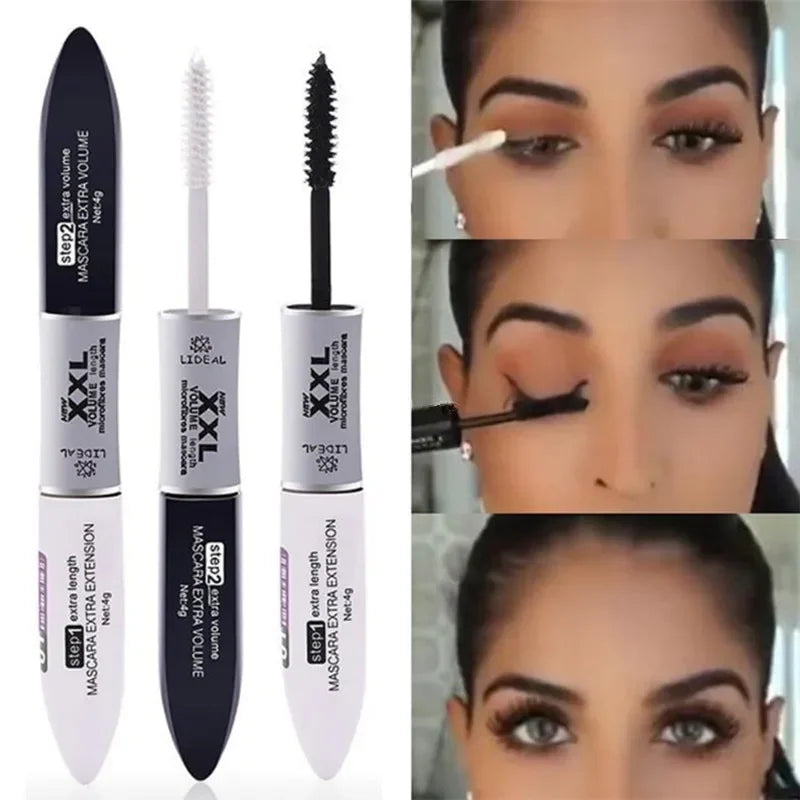 Mascara 4D Soie Fibre 2-en-1 – Allongeant & Courbant | Noir & Blanc XXL