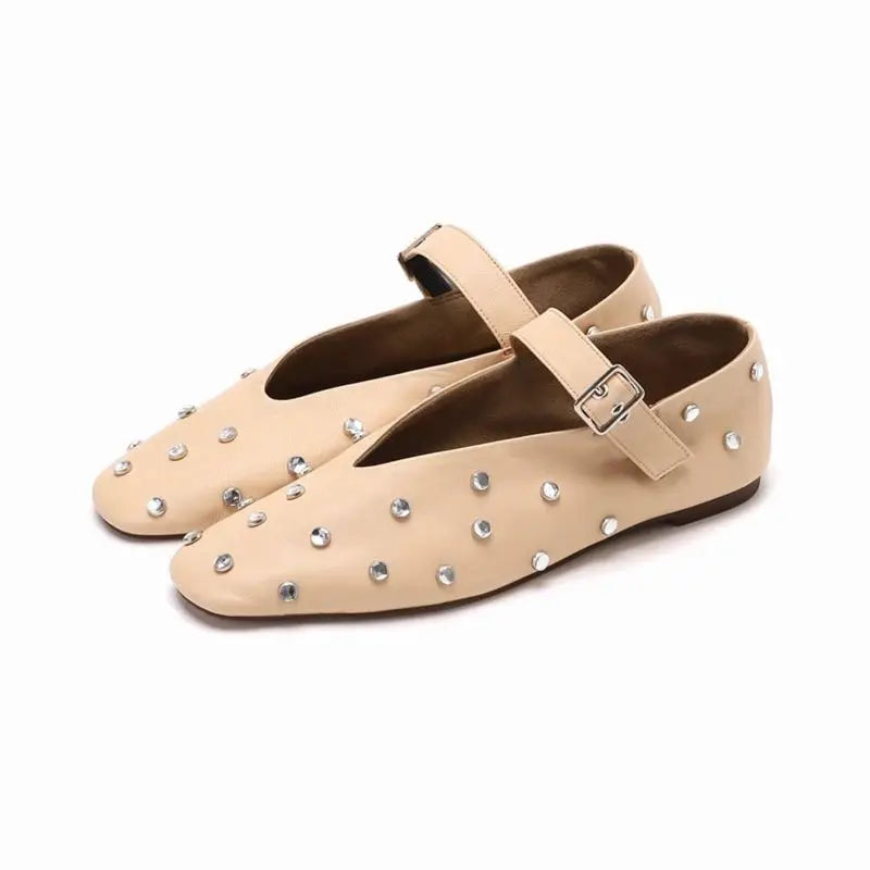 MORAZORA Ballerines Rivets Bout Carré Slip-on – Loafers Femme Noir Rouge Tailles 34-43