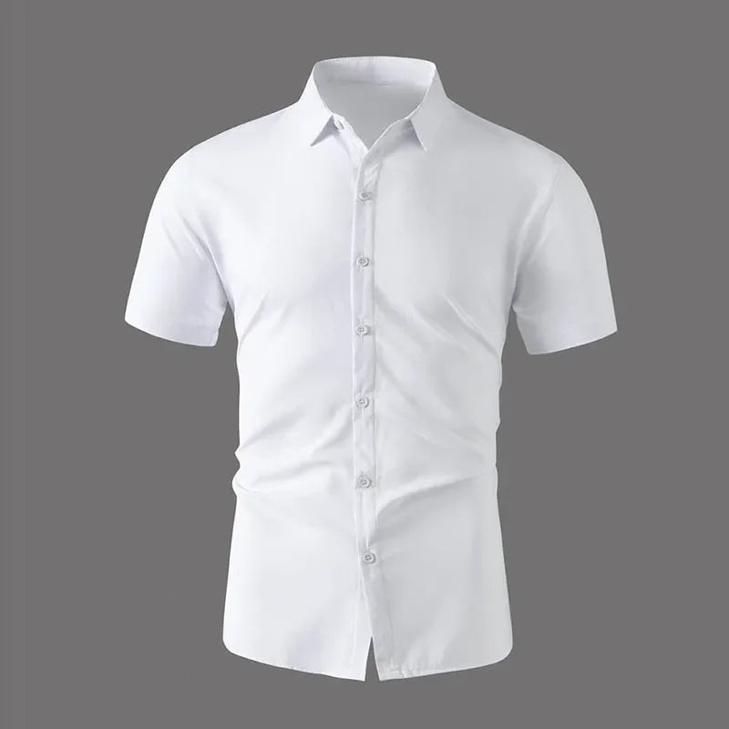 Chemise Homme Business Casual Couleur Unie Manches Courtes Été Sans Repassage Confortable Polyvalente Fashion Élégante Intemporelle – Chemise Premium Sans Repassage Business Casual Été | Mode Homme Business Casual Premium
