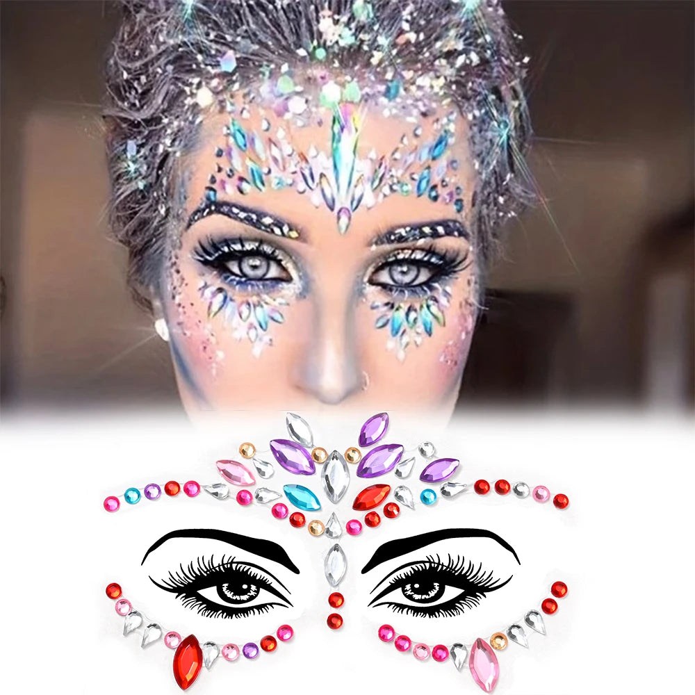 Stickers Strass Visage – Tatouages Temporaires Glitter Diamant | Fête & Maquillage