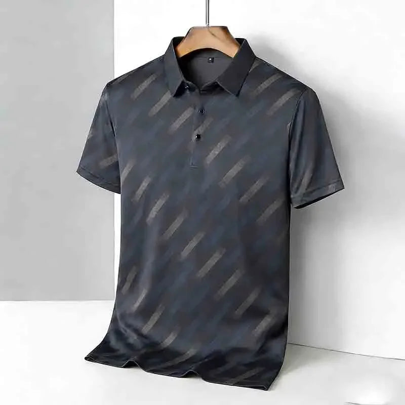 Polo für Herren, modisch, kurze Ärmel, Reverskragen, diagonale Streifen, bedruckt, lässig, Business, Golf, trendig, elegant – Premium Polo gestreift | Herrenmode Business Premium