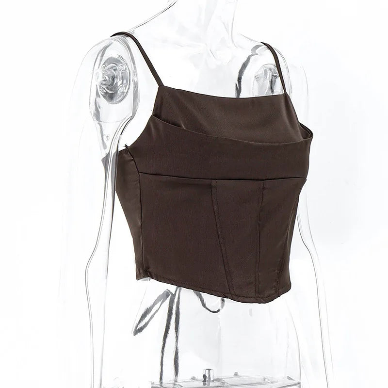 Crop Top Bretelles Fines Bandage Dos Nu & Lacets - Sexy Skinny Streetwear Soirée Femme Été