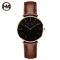 Montre Femme Luxe HANNAH MARTIN Ultra-Fine 36mm Cuir Or Rose – Étanche Élégante Fashion