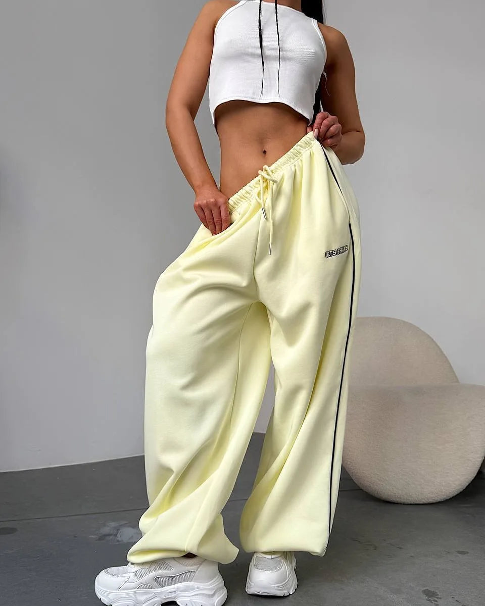 Damenhose Weite Streifen Retro Amerikanisch Baggy Jogger – Gerader Schnitt Casual Streetwear | Frühling Herbst