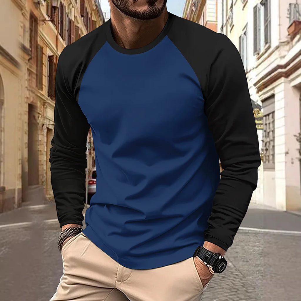 Herren Langarm-T-Shirt Rundhals Patchwork Zweifarbig Raglan Casual – Trend Frühling Herbst Bequem | Herren Streetwear Mode