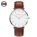 Montre Homme Hannah Martin Quartz Japonais – Bracelet Cuir Marron Argenté Étanche Fashion