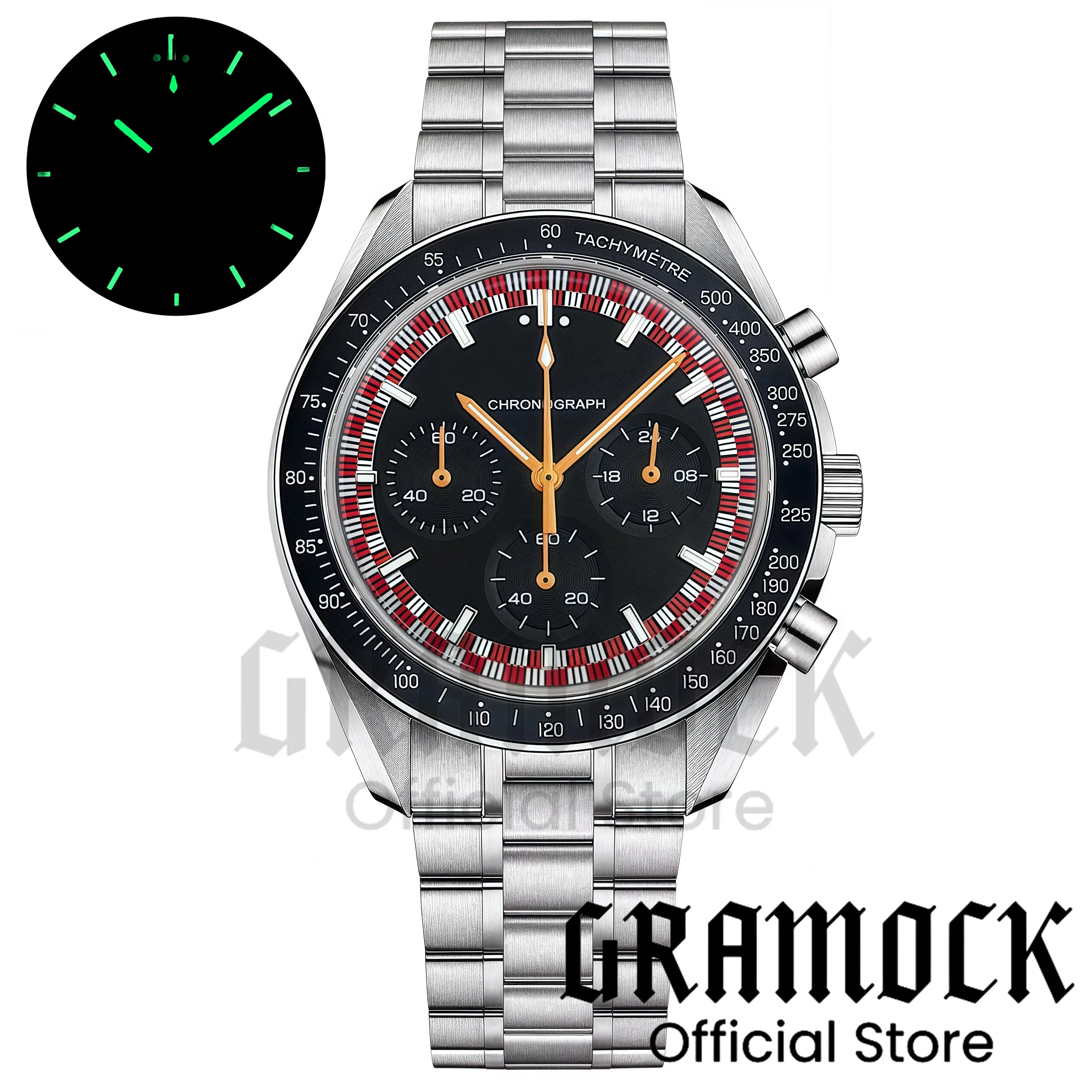 Montre Homme Gramock 40mm Quartz Moon Chronographe – Cadran Lumineux Acier Verre Minéral