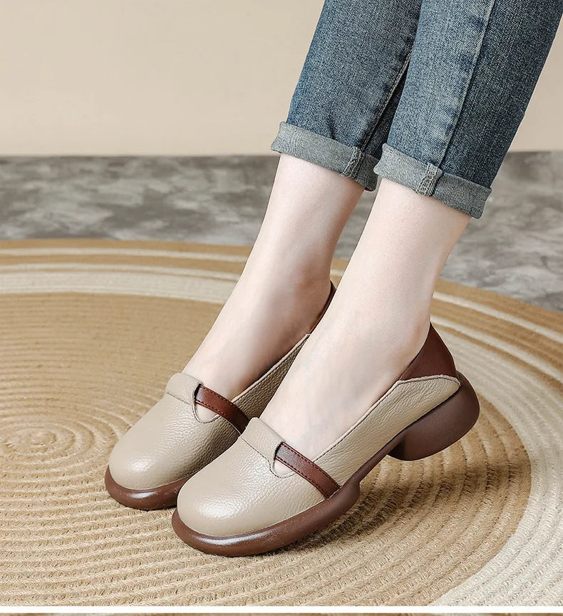 Mocassins Cuir Véritable Vintage Slip-on Femme – Bout Rond Luxe Conduite Loafers Automne