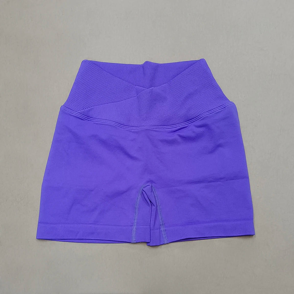 Short Yoga Femme Taille Haute Croisée Gainant Fessier Gym Running Fitness – Short Sport Sculptant Élastique | Mode Athleisure