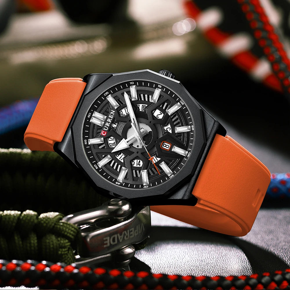Montre Homme CURREN Design Créatif Quartz Silicone Lumineux Date – Fashion Sport Élégant