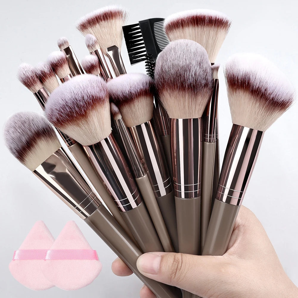Set Pinceaux Maquillage Fluffy 3 à 20 Pcs – Poudre Libre, Fards & Blush | Brosse Fond de Teint Femme
