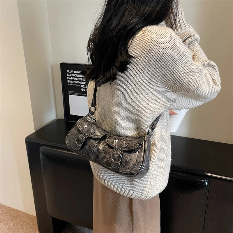 Sac Épaule Femme Cuir PU Double Poches Tendance 2025 – Sac Crossbody Underarm Chic