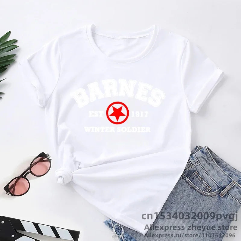 T-Shirt Femme Barnes 1917 Vintage Winter Soldier Bucky Barnes Manches Courtes – Fan Marvel | Été