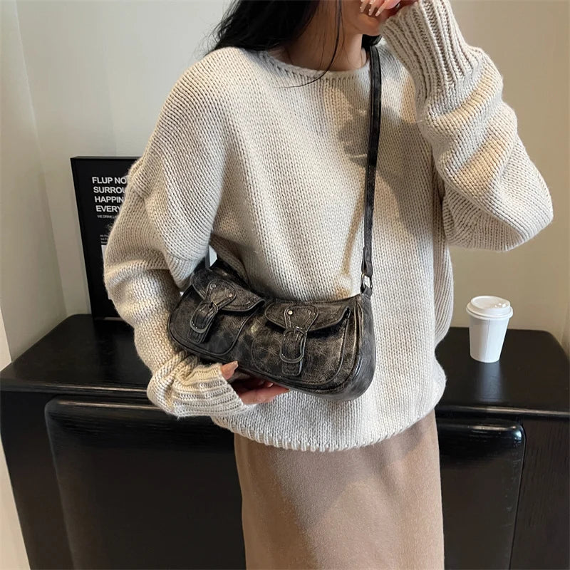 Sac Épaule Femme Cuir PU Double Poches Tendance 2025 – Sac Crossbody Underarm Chic