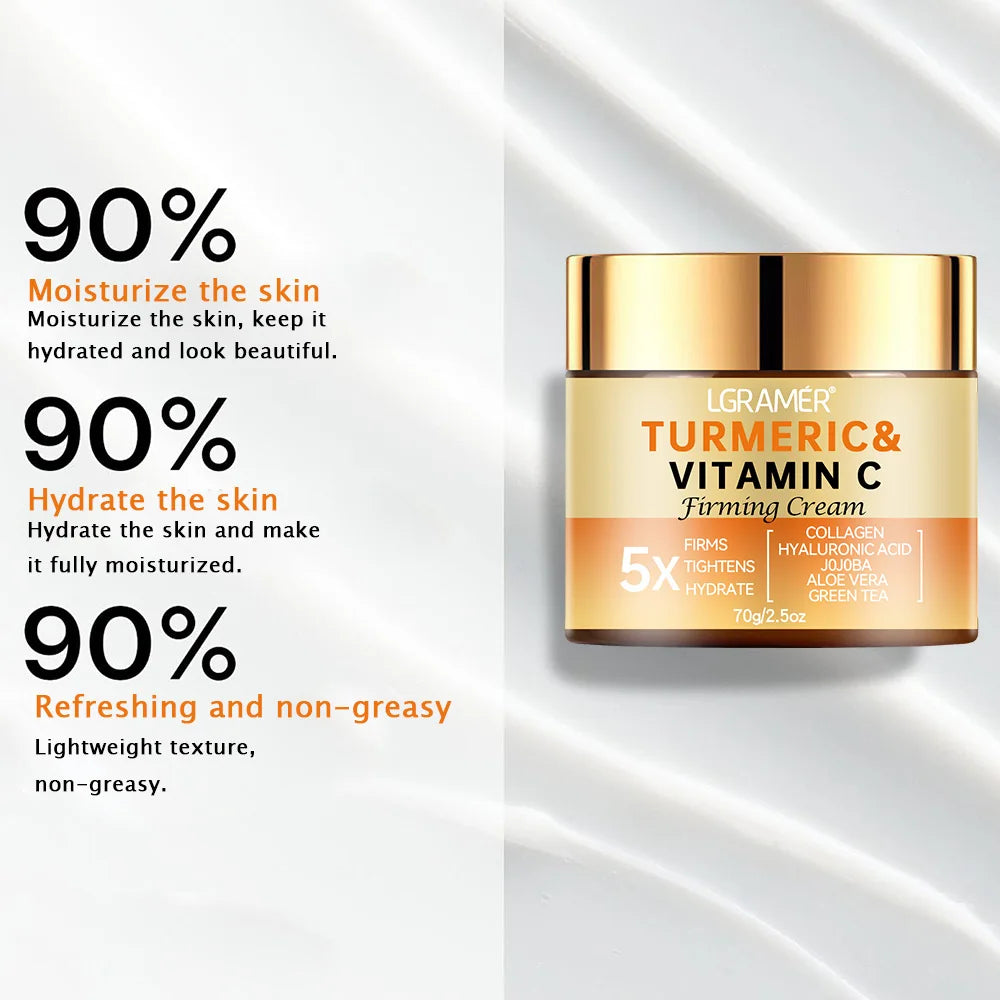 Crème Visage Curcuma & Vitamine C – Anti-Rides, Éclat & Raffermissante | Collagène & Soin Blanchissant