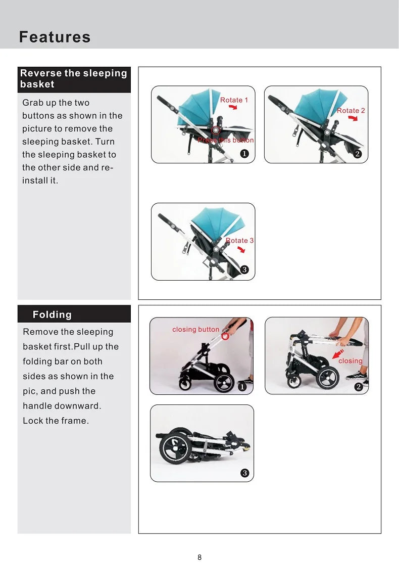 Poussette Bébé 3 en 1 Luxe Pliable Noire – Cadre Aluminium, Haute Vue, Nacelle & Siège | Voyage Nouveau-Né & Nourrisson