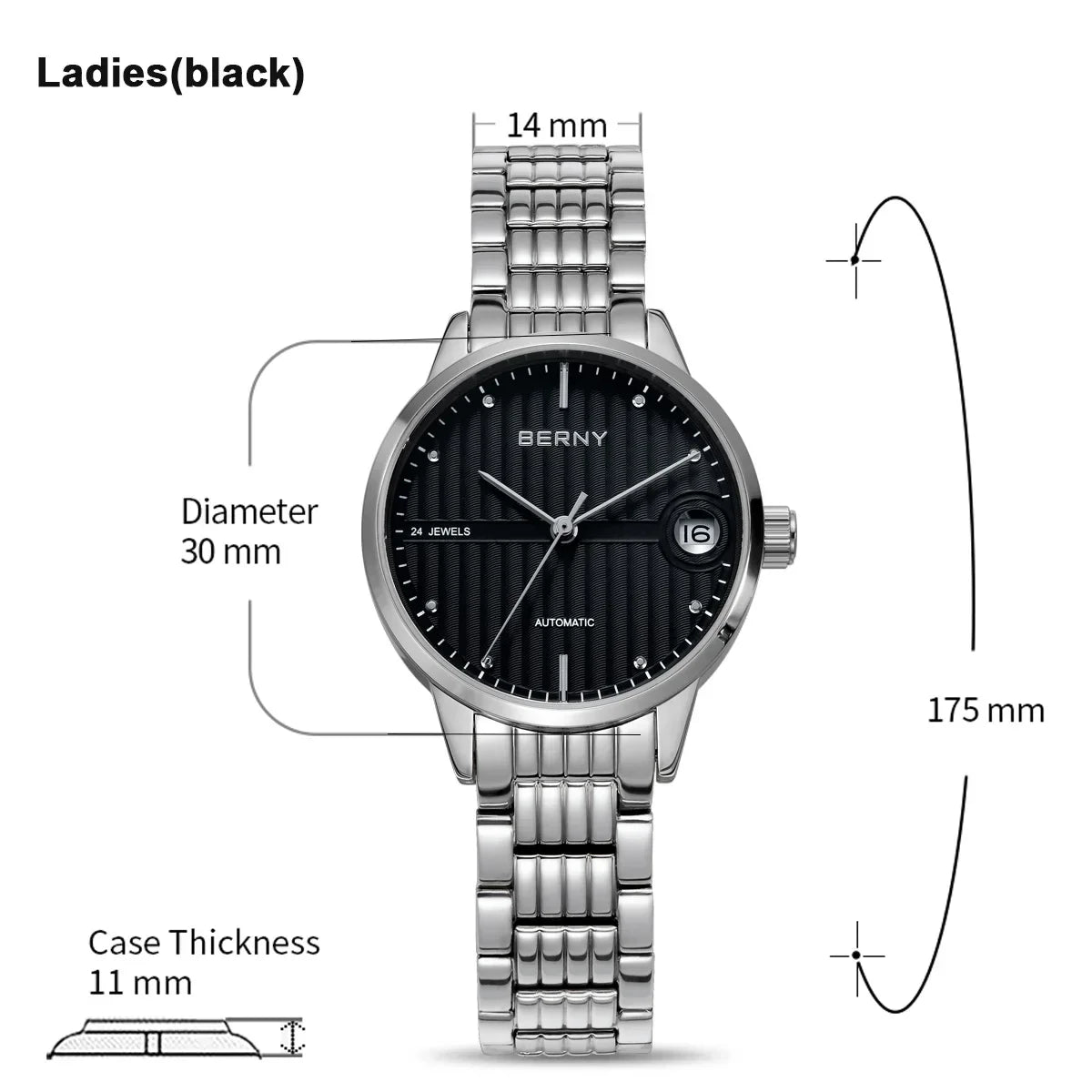 Montre Mécanique Automatique Luxe BERNY Couple Saphir Acier Miyota 9015 5ATM – Homme & Femme