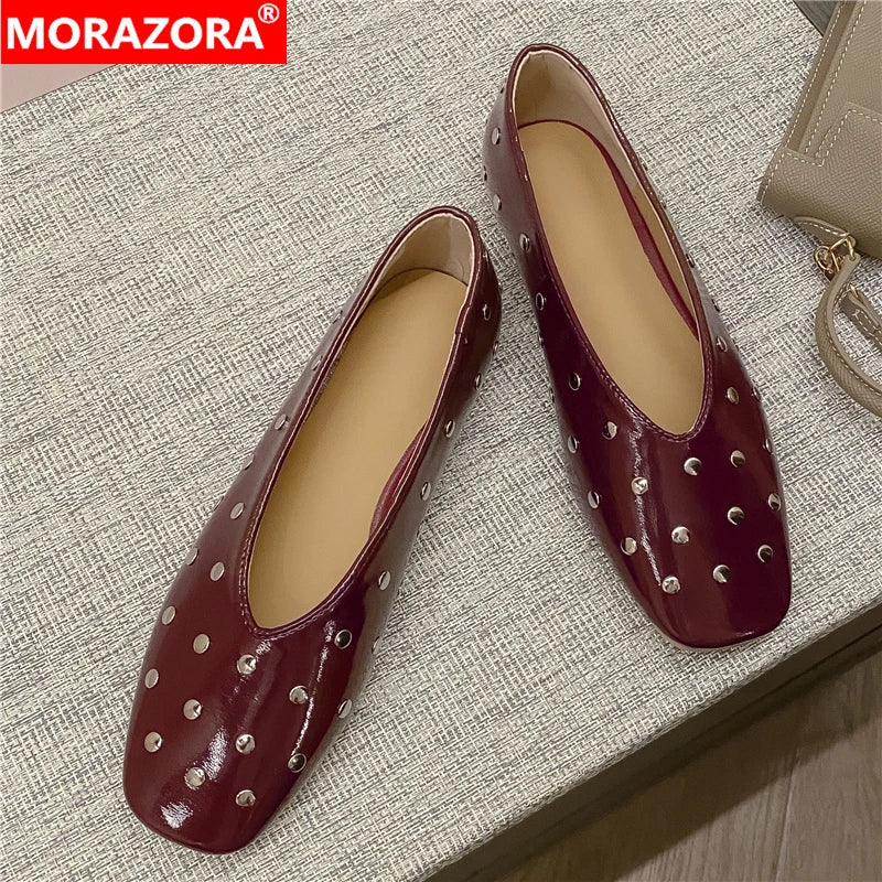 MORAZORA Ballerines Rivets Bout Carré Slip-on – Loafers Femme Noir Rouge Tailles 34-43