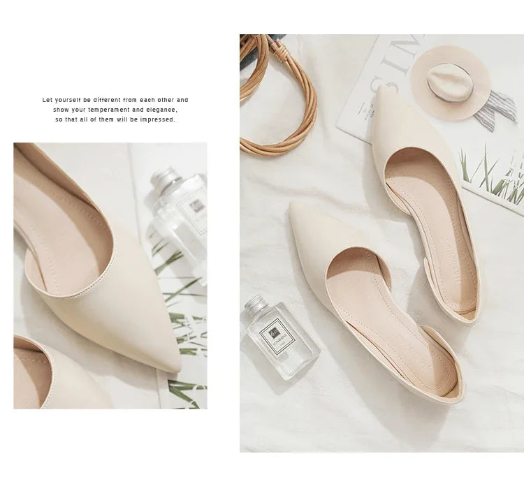 Ballerines Bout Pointu Flock Slip-on 2025 – Talon Plat Couleur Unie Tailles 31 à 46