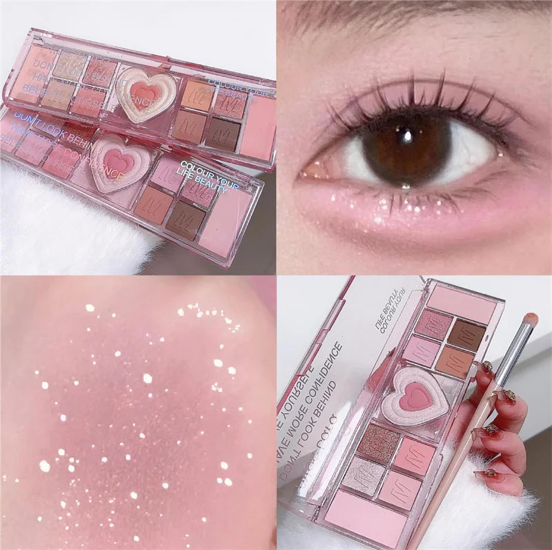 Palette Fards À Paupières 12 Couleurs Coeur Rose – Tons Froids Mat & Brun | Maquillage Coréen Naturel