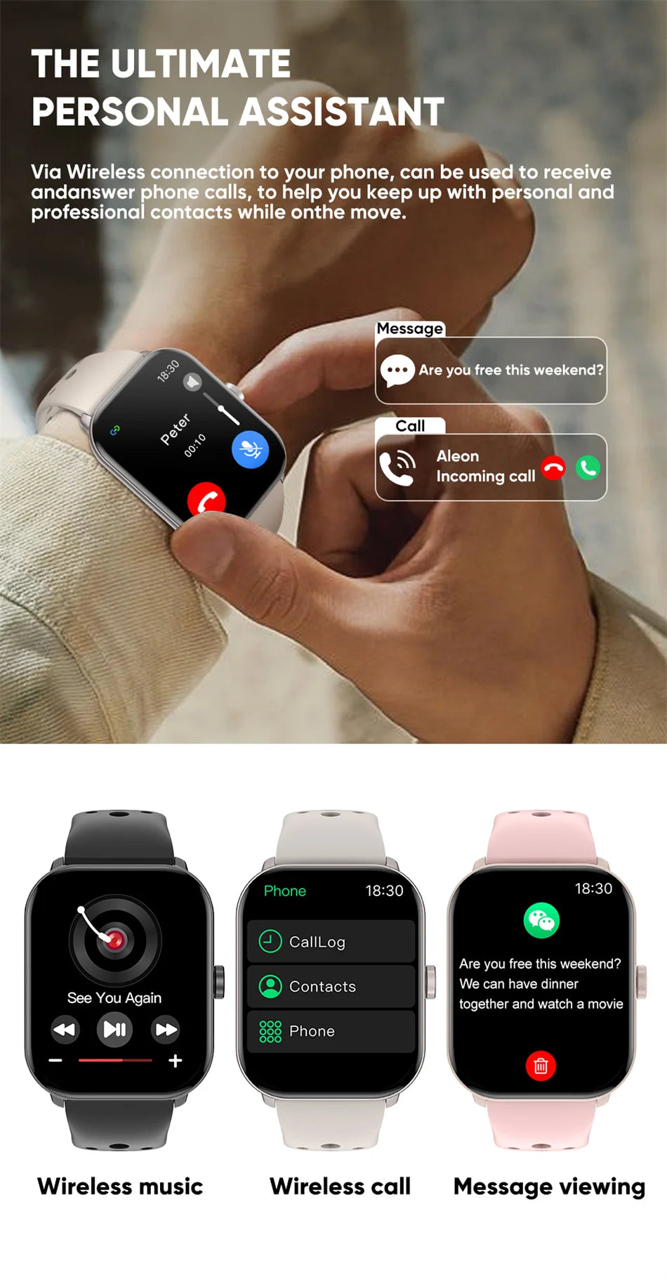 Montre Connectée Unisexe Écran AMOLED – GPS, Appels Bluetooth & Suivi Cardio | Étanche | Sport & Fitness | Android & iOS