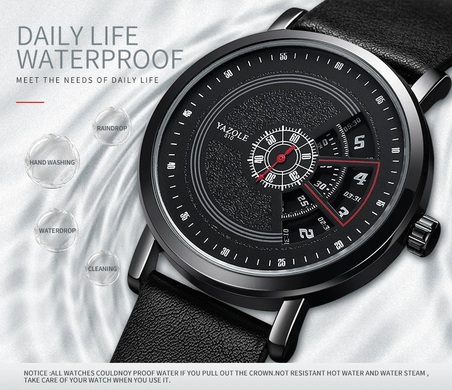 Montre Homme YAZOLE Quartz Bracelet PU Casual Unique – Étanche Fashion Tendance 2025