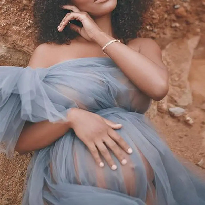 Robe Maternité Longue Transparente Séance Photo – Robe Grossesse Sexy Couleur Unie Baby Shower