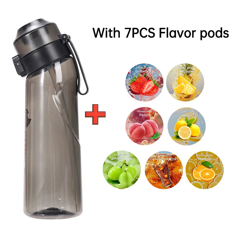 Gourde Aromatisée LUSQI Air + 7 Anneaux Saveurs Inclus – Tritan Sans BPA | Paille Sport & Fitness | Hydratation Savoureuse Outdoor