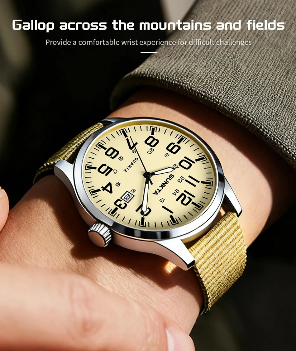 Montre Homme SUNKTA Militaire Sport Luxe Quartz Date Nylon Cuir Lumineux Étanche – Fashion Tendance