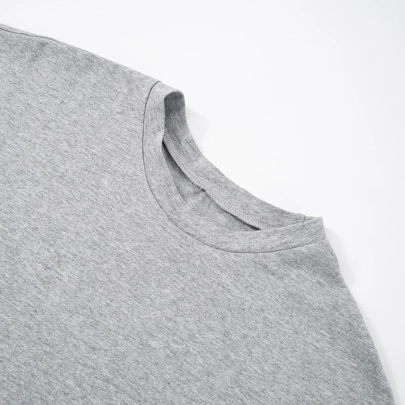 T-Shirt Crop Top Femme Gris Col Rond Style Corset – Casual Solid Streetwear | Printemps Été