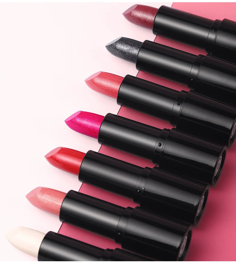 Rouge à Lèvres Métallique Nacré 7 Couleurs – Waterproof Longue Tenue | Diamant Brillant